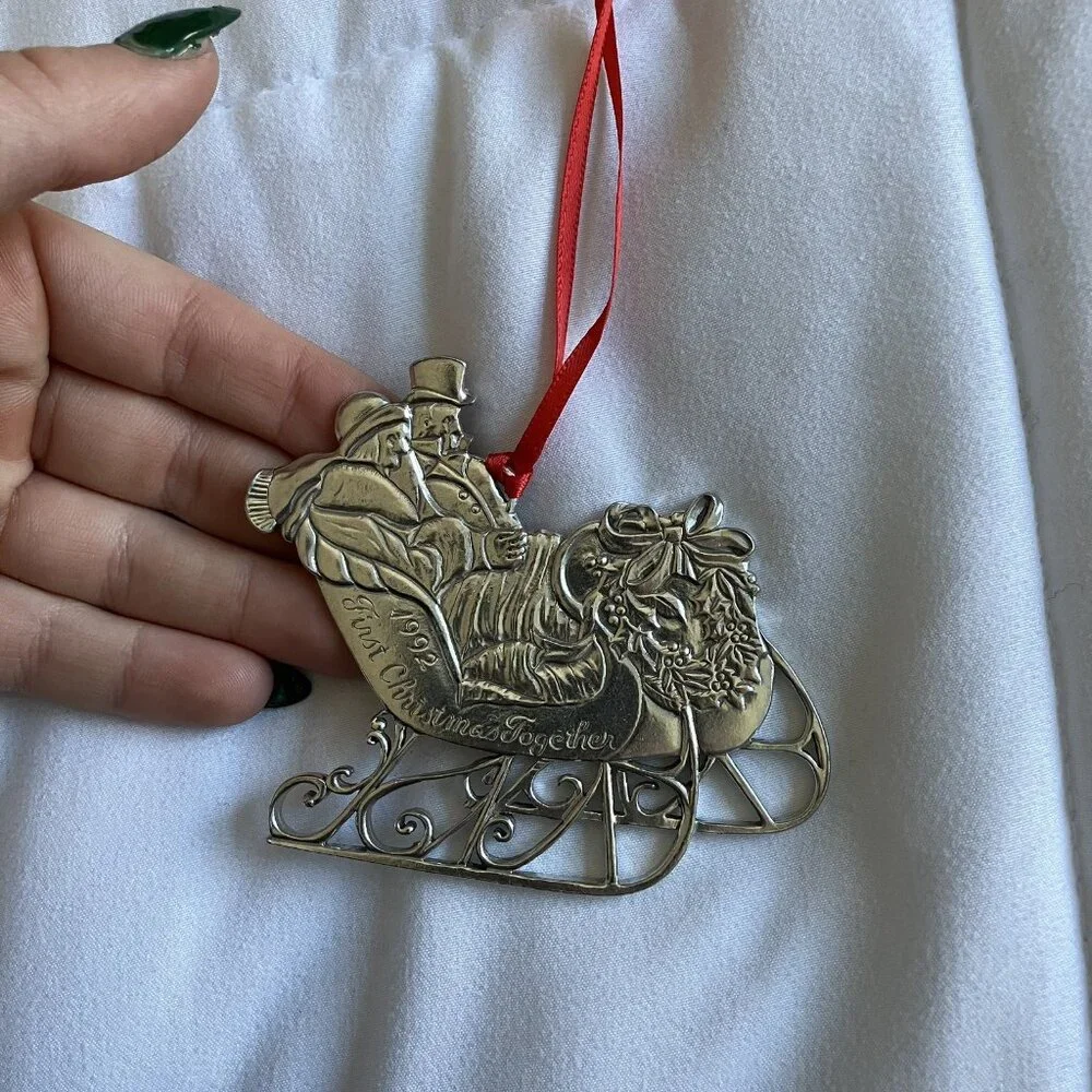 Vintage Kirk Stieff 1992 First Christmas Together‎ Ornament Pewter Sleigh Silver